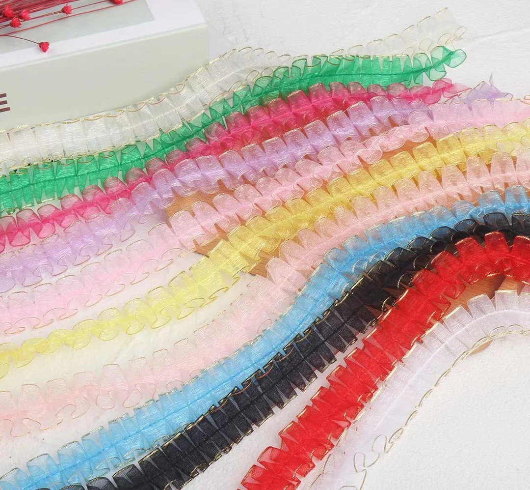 【壹家宠粉】2cm双金边雪纱花边 彩色蕾丝花边