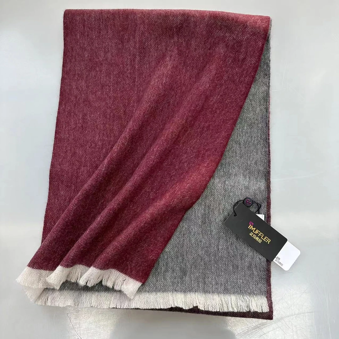 绒毛混纺经典驼格围巾格纹保暖通用成人围巾 酒红渐变  h114-5