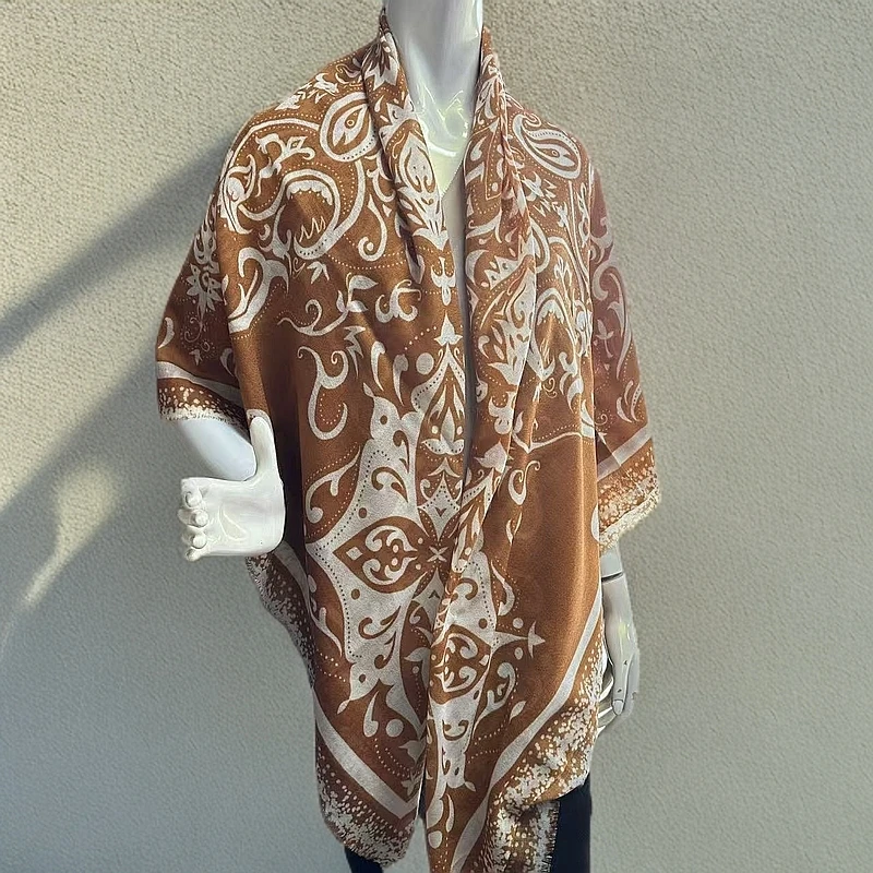 绵羊毛大方巾民族风拍照气质百搭花色140*140空调保暖巾4429