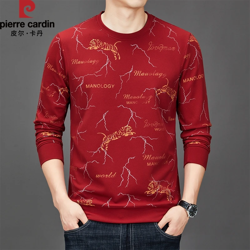 皮尔卡丹2024秋季新款印花卫衣舒适亲肤透气圆领套头男士休闲卫衣