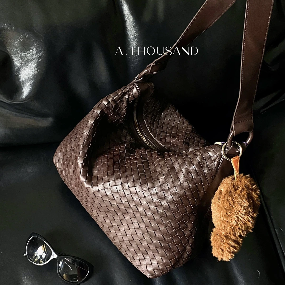 95新 BOTTEGA VENETA/葆蝶家 bv编织饭盒底长30斜挎包-25481375