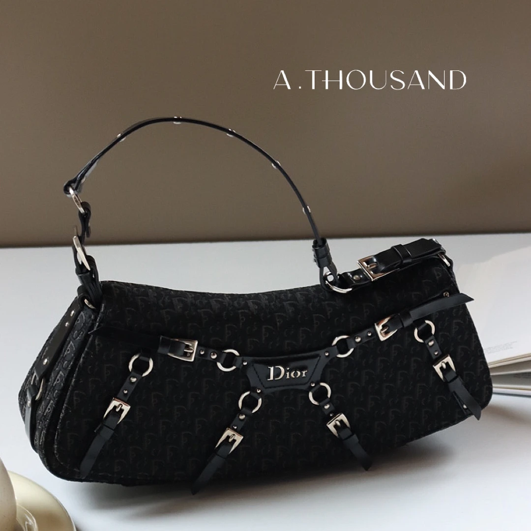 95新 DIOR/迪奥 Dior黑色老花绑带Punk经典腋下包
