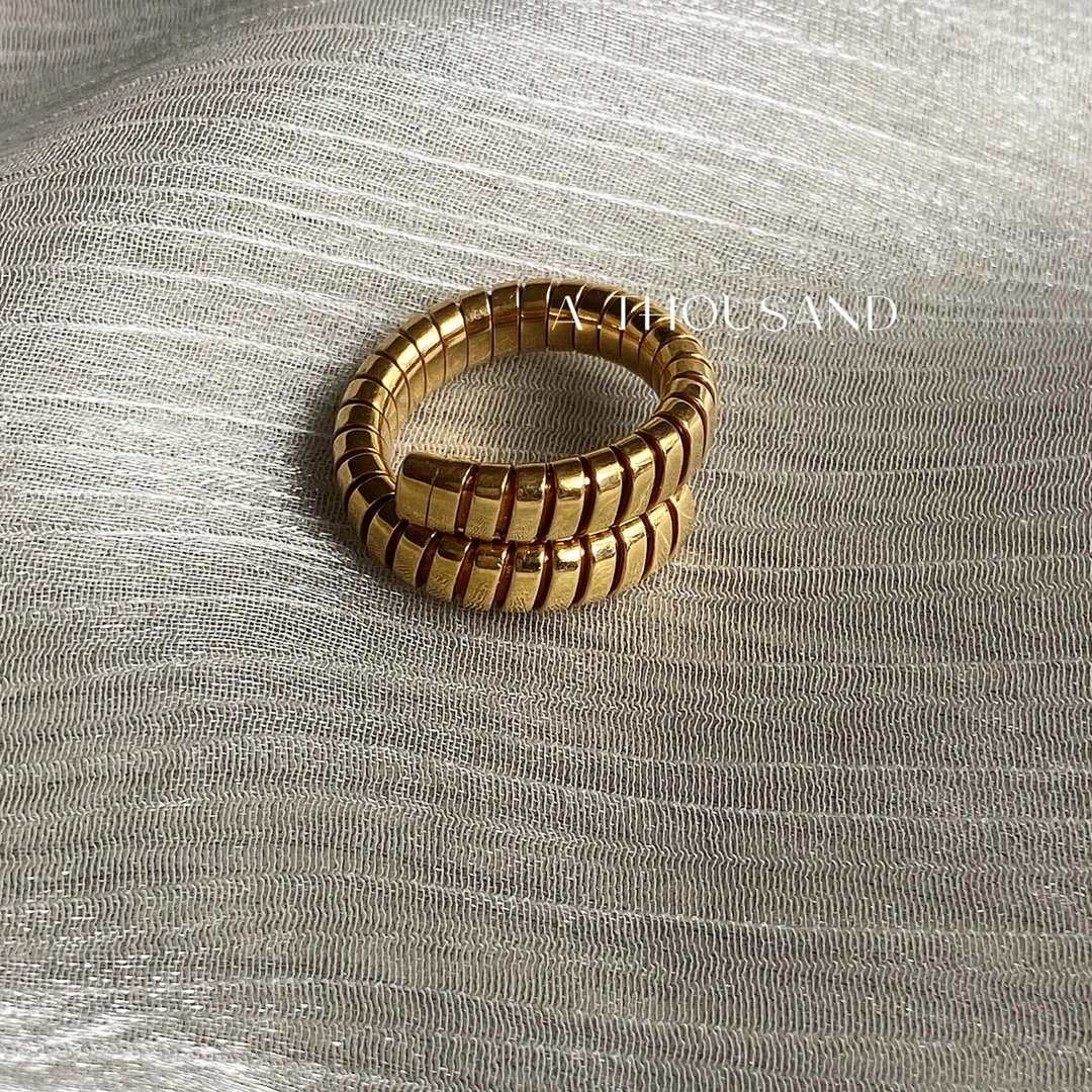 95新 BVLGARI/宝格丽 Tubogas素金双圈戒指53-91458020