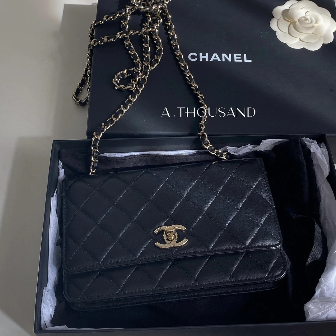 95新 Chanel/香奈儿 Chanel黑金woc底长19镭射29斜挎包-71533273