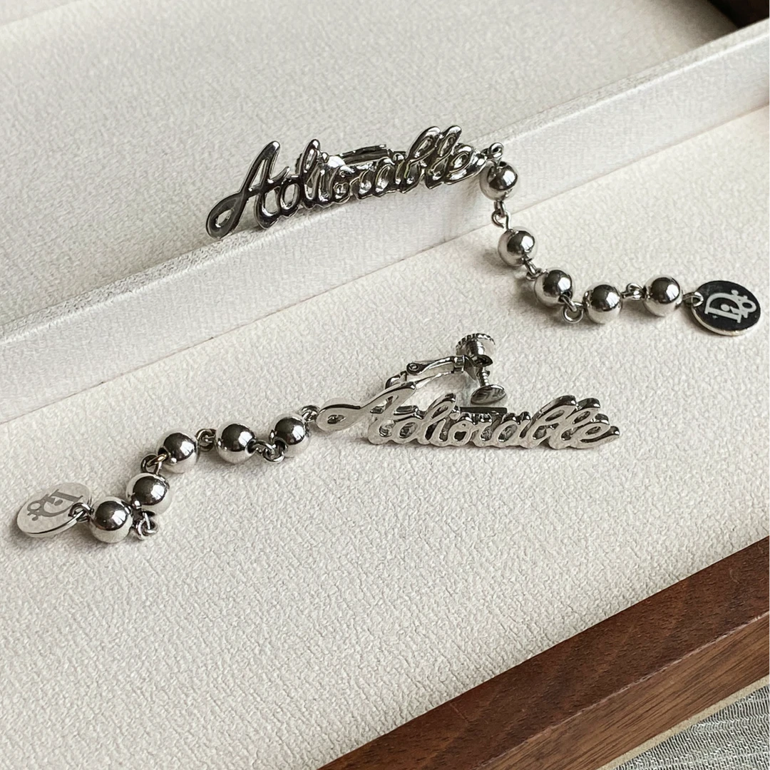 95新 DIOR/迪奥 Dior银色串珠耳饰