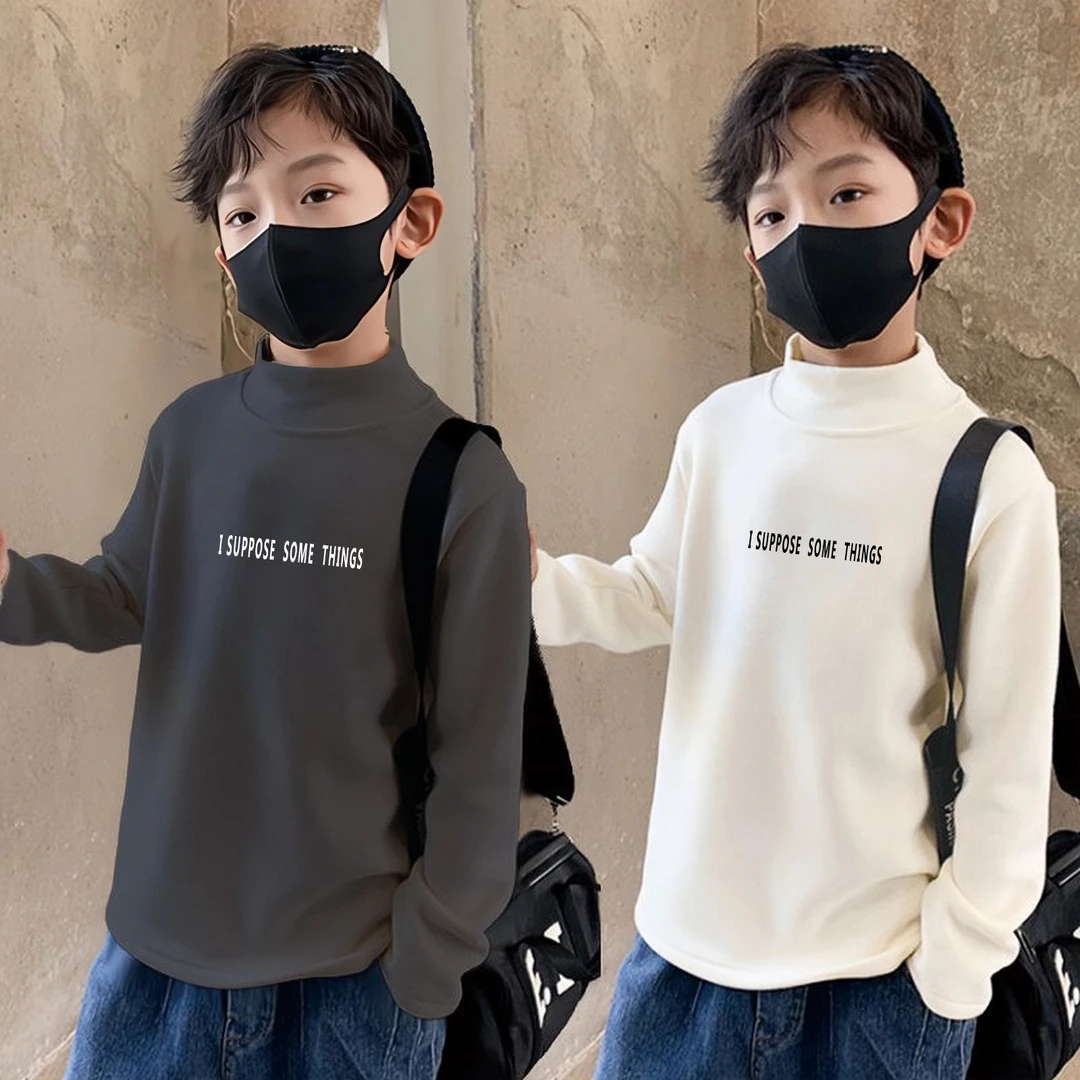 【2件装】男童半高领打底衫中大童长袖磨毛t恤儿童保暖内衣男孩秋衣