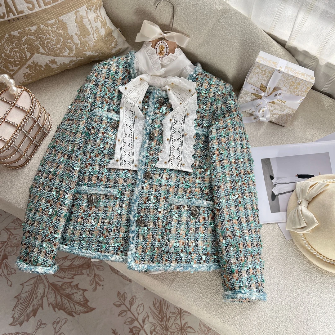 断码清仓福利【大漂亮】孔雀绿小香风外套