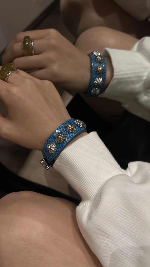 铜合金皮质手镯 XiXi Yang Y .“蓝色海洋”小众重工百搭复古手镯