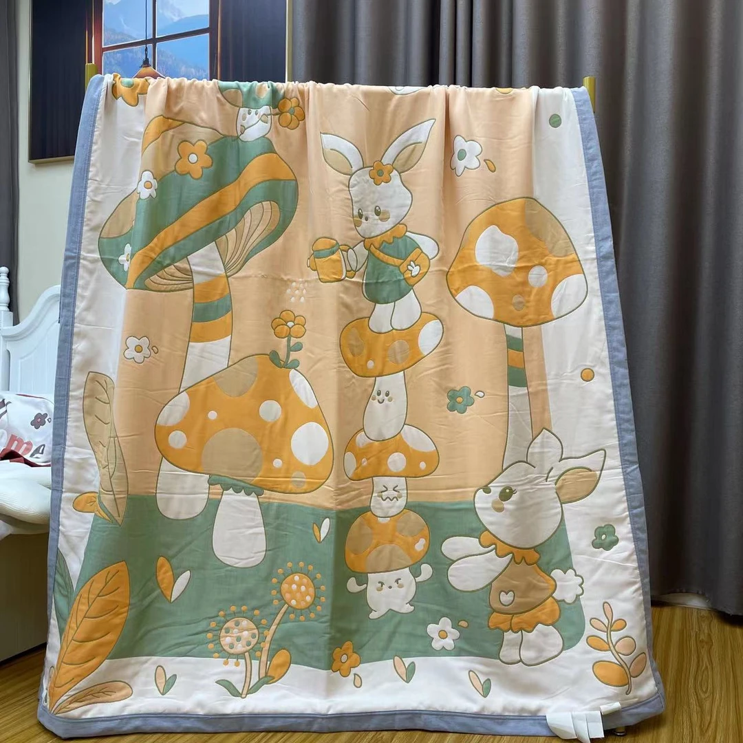 【面包被 蘑菇兔 黄】1.5x2米 精梳棉纱布单人卡通面包被夏被