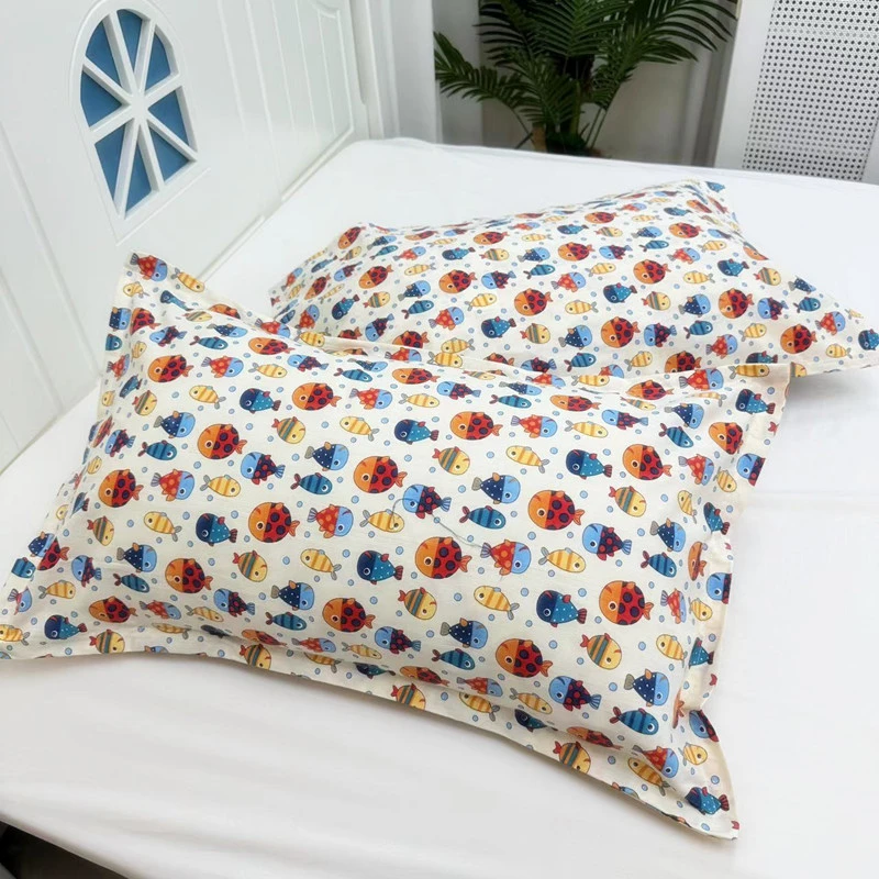 【好多鱼 枕套】48x74厘米 纯棉粗布成人枕套一对