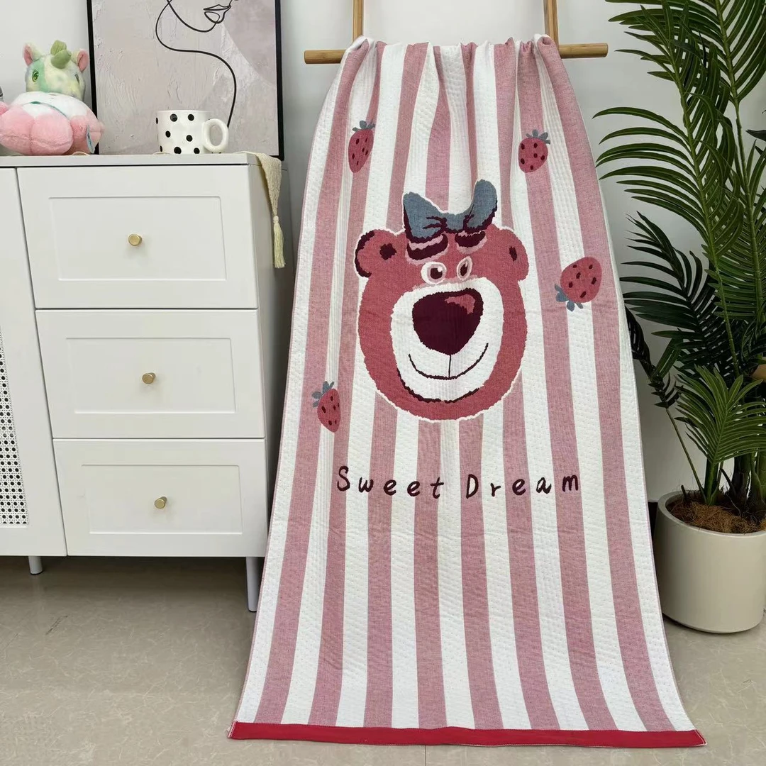 【浴巾 嘟嘟草莓熊】80x160厘米 多层纯棉纱布成人加大加厚浴巾