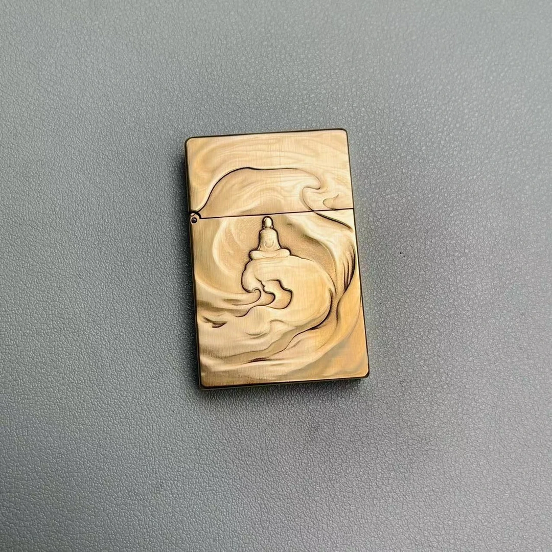帕伽尼纯黄铜浮雕无相佛款立体手工双面精美煤油打火机经典机型