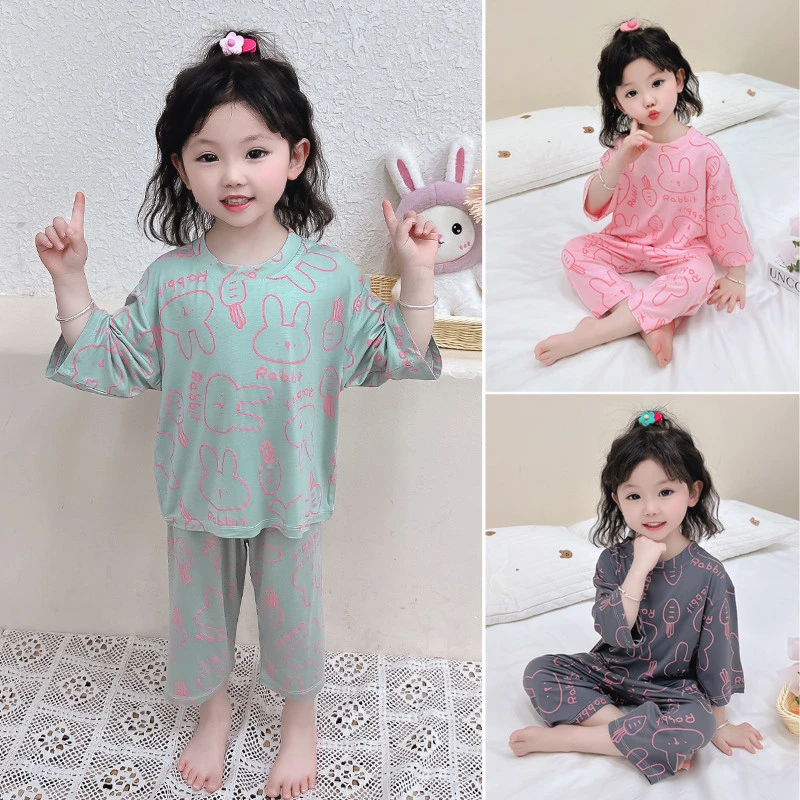 儿童睡衣夏季2024新款莫代尔抗菌女童家居服套装小女孩薄款空调服