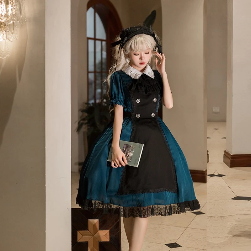 【异界执事op】withpuji原创设计哥特贴布花领围裙可拆夏裙lolita