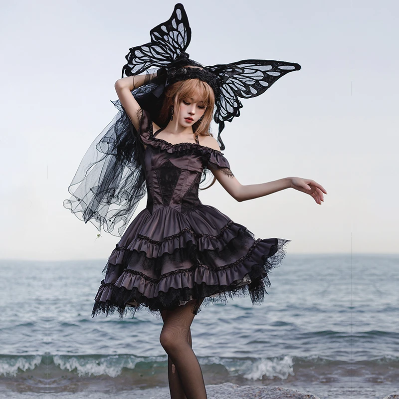 【无声旋律op】withpuji原创设计芭蕾风挂脖一字肩连衣裙lolita夏