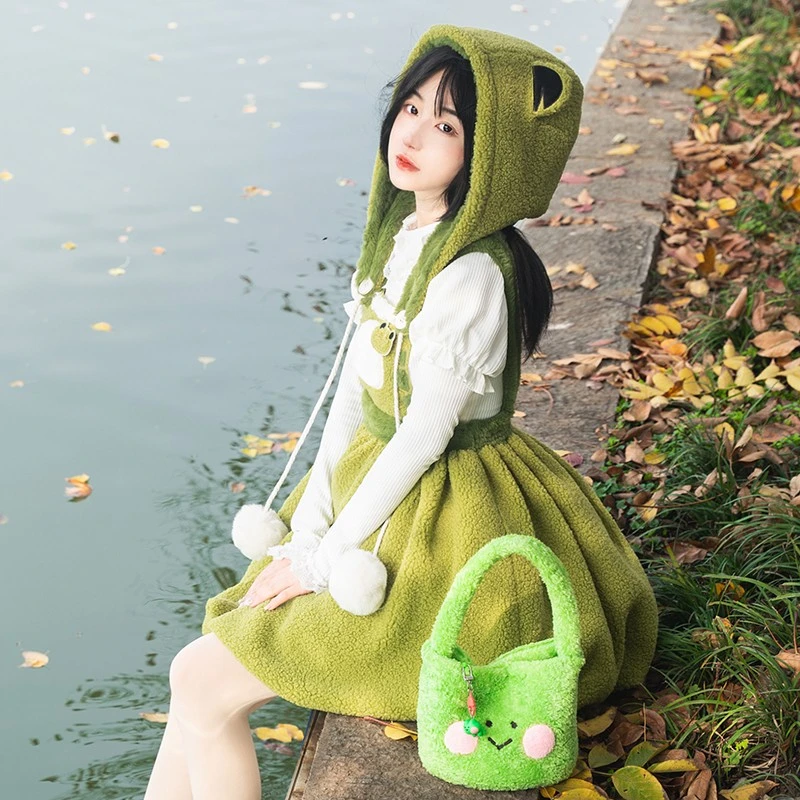 【蛙达西呱jsk】蛙达西呱原创可爱绿色呱呱蛙背带花苞裙lolita裙子