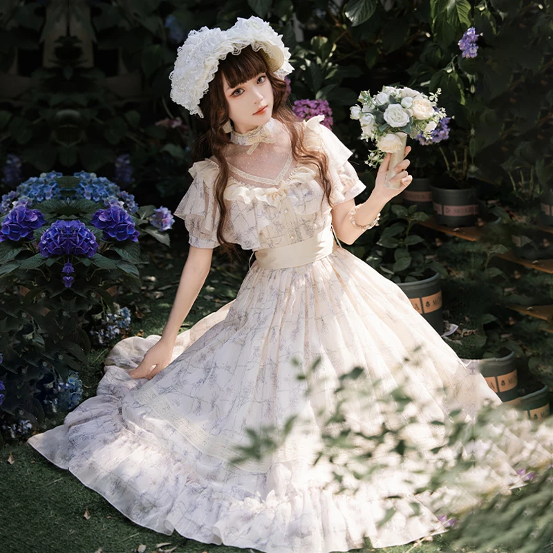 【夕拾花信op】withpuji原创设计cla爱德华领自带裙撑lo裙夏洋装