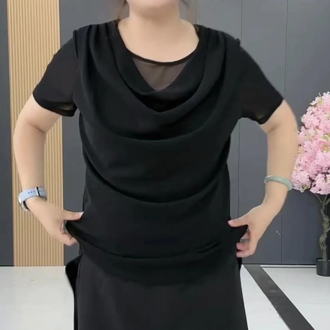 8972黑色时尚洋气百搭堆堆领小衫