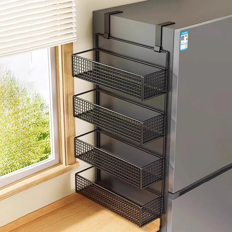 冰箱侧置物架厨房用品多层挂钩收纳架保鲜膜调料瓶免打孔放置神器
