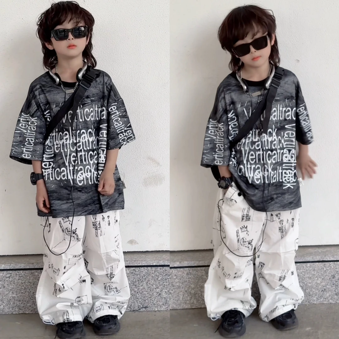 乐家儿童夏季运动洋气时尚印花复制印花短袖【分】薄款打杆涂鸦裤