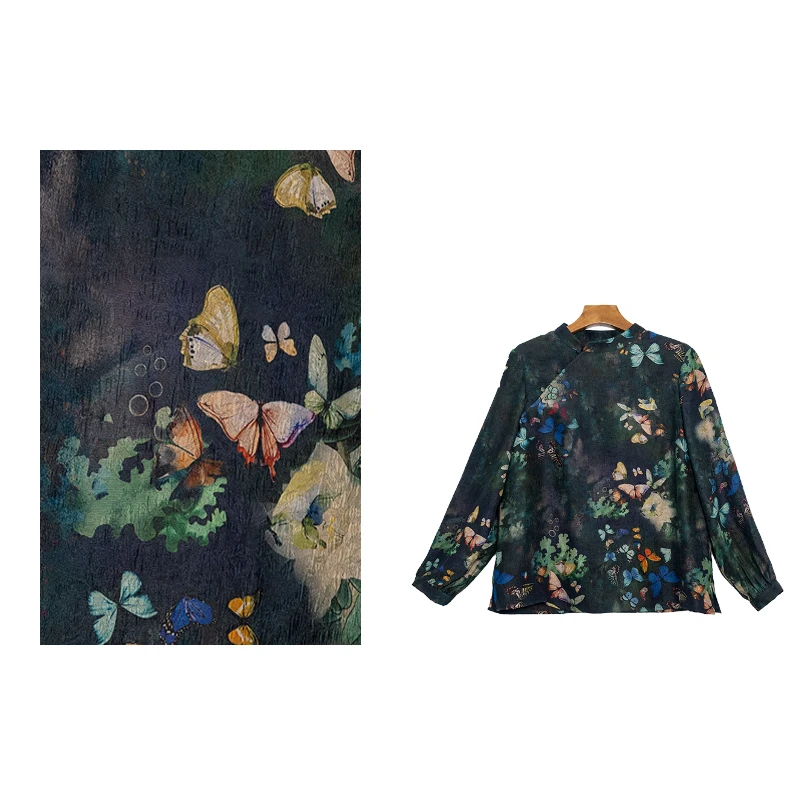 【花间令】6A丝2025秋季新款长袖时尚气质显瘦冠乐皱上衣