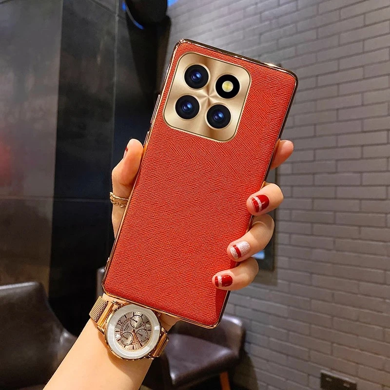 小米14手机壳电镀金边素皮小米14pro高档奢华13pro全包防摔网红潮