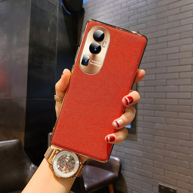 opporeno10手机壳新款高档奢华电镀皮纹reno10Pro全包防摔网红潮