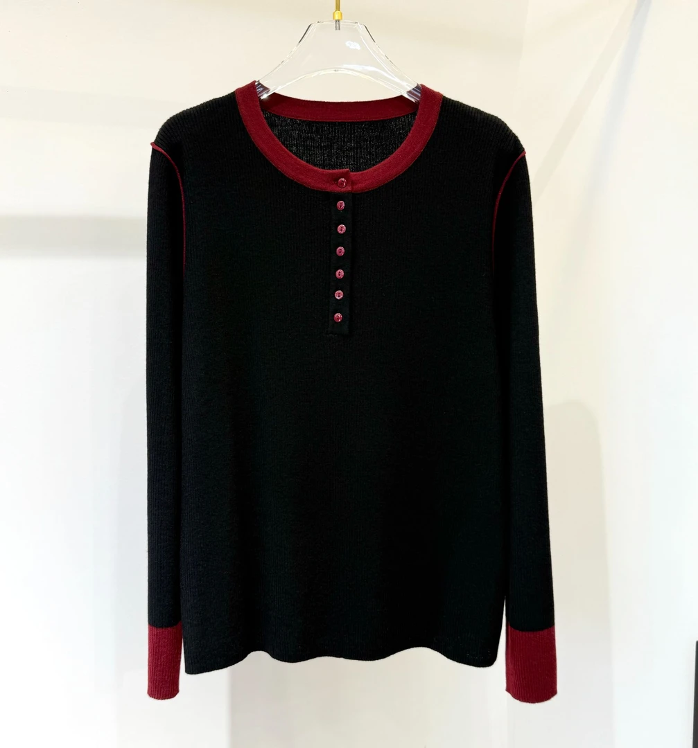 【深圳霞姐】秋冬新品上新大码女装针织长袖撞色打底上衣