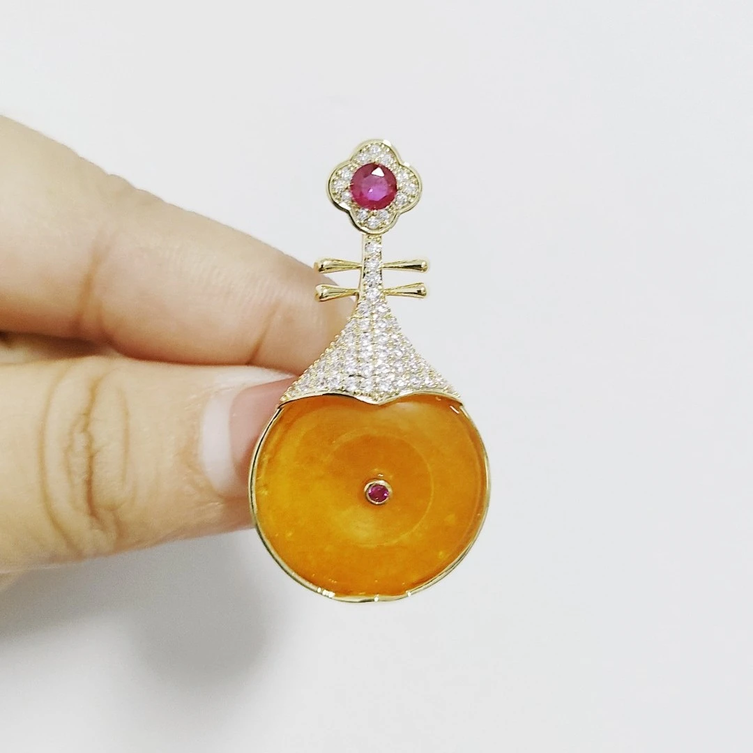 HY1491【宫廷系列】红锆琵琶蜜胸针