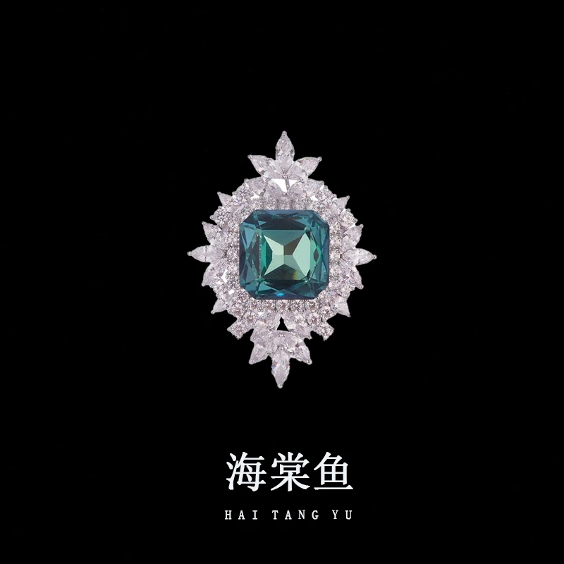 铜合金合成锆石胸针 时尚气质百搭蓝绿徽章胸针3629