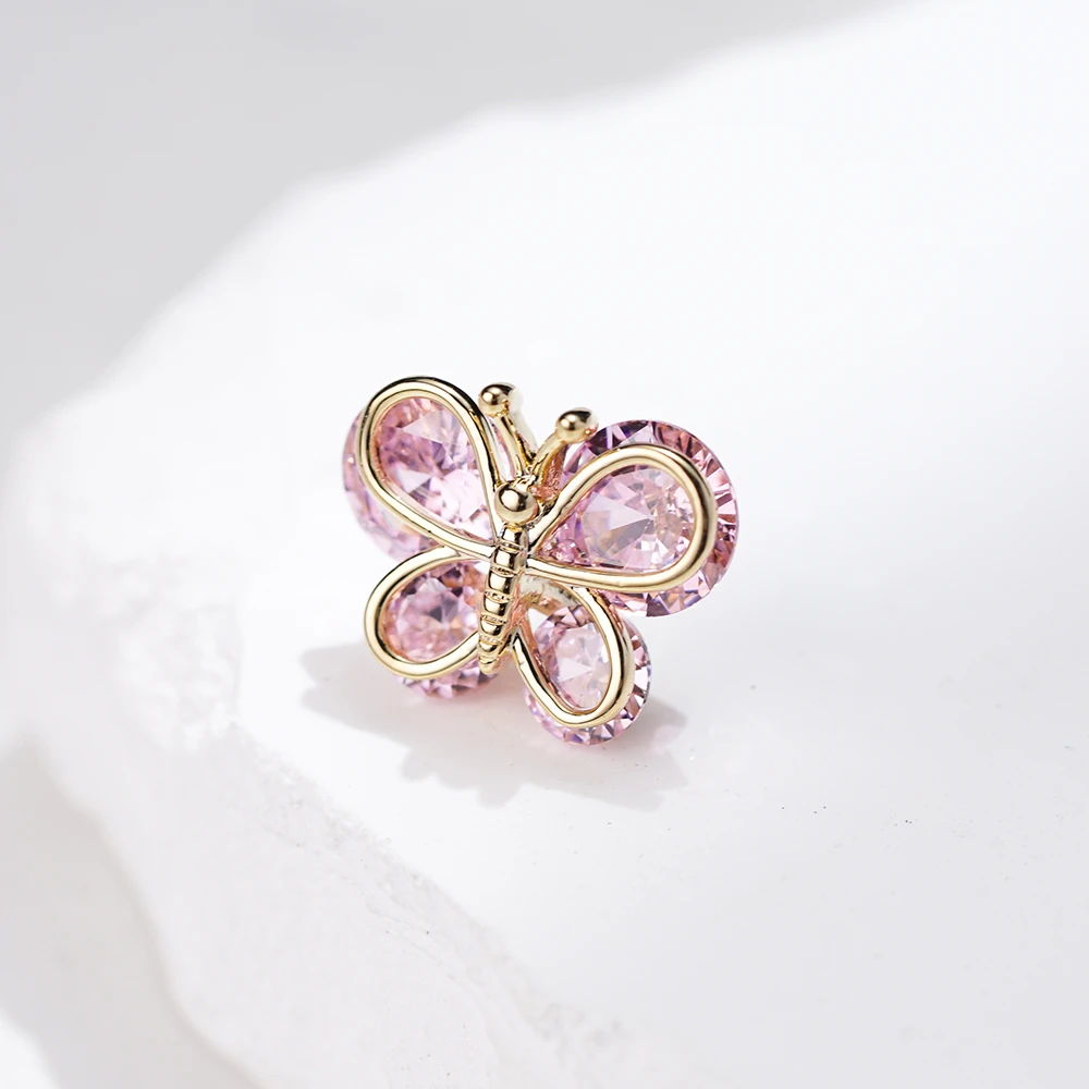 铜合金合成锆石胸针 MN765迷你粉锆蝴蝶领针
