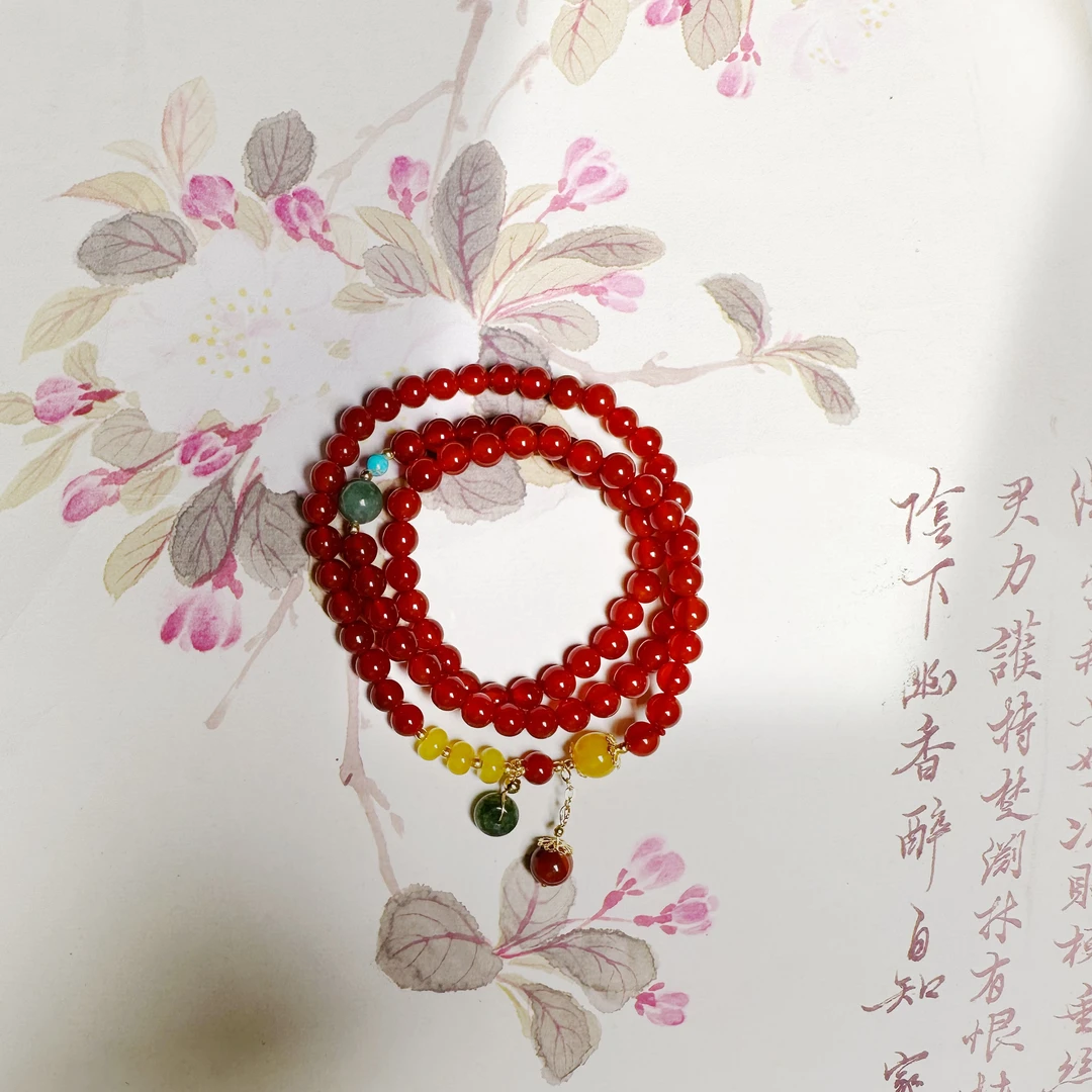 非金属手链 EH1703红玛三圈手链(6-7)