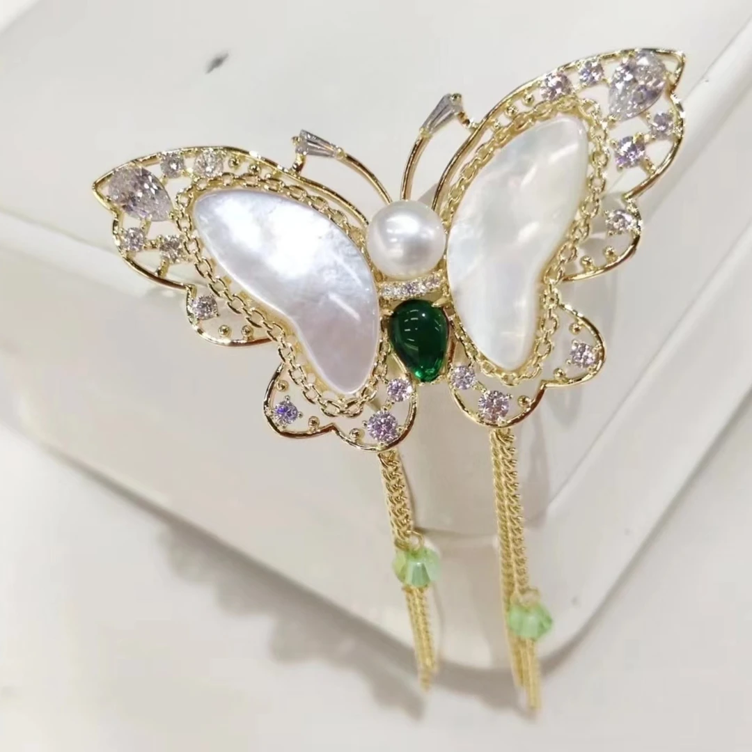 HY1133白贝蝴蝶公主流苏胸针