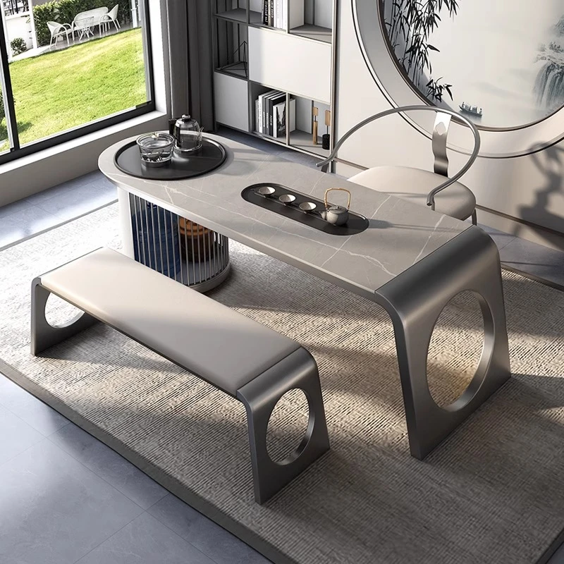 岩板茶桌家用客厅轻奢别墅茶台简约现代办公室喝茶功夫茶桌椅组合