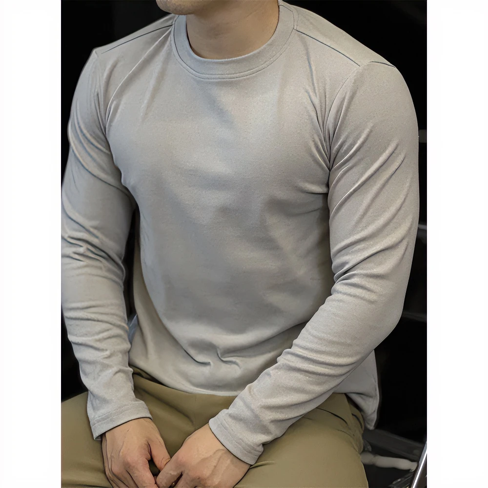 简素Design圆领加厚德绒长袖t恤男商务休闲双面绒打底衫修身上衣