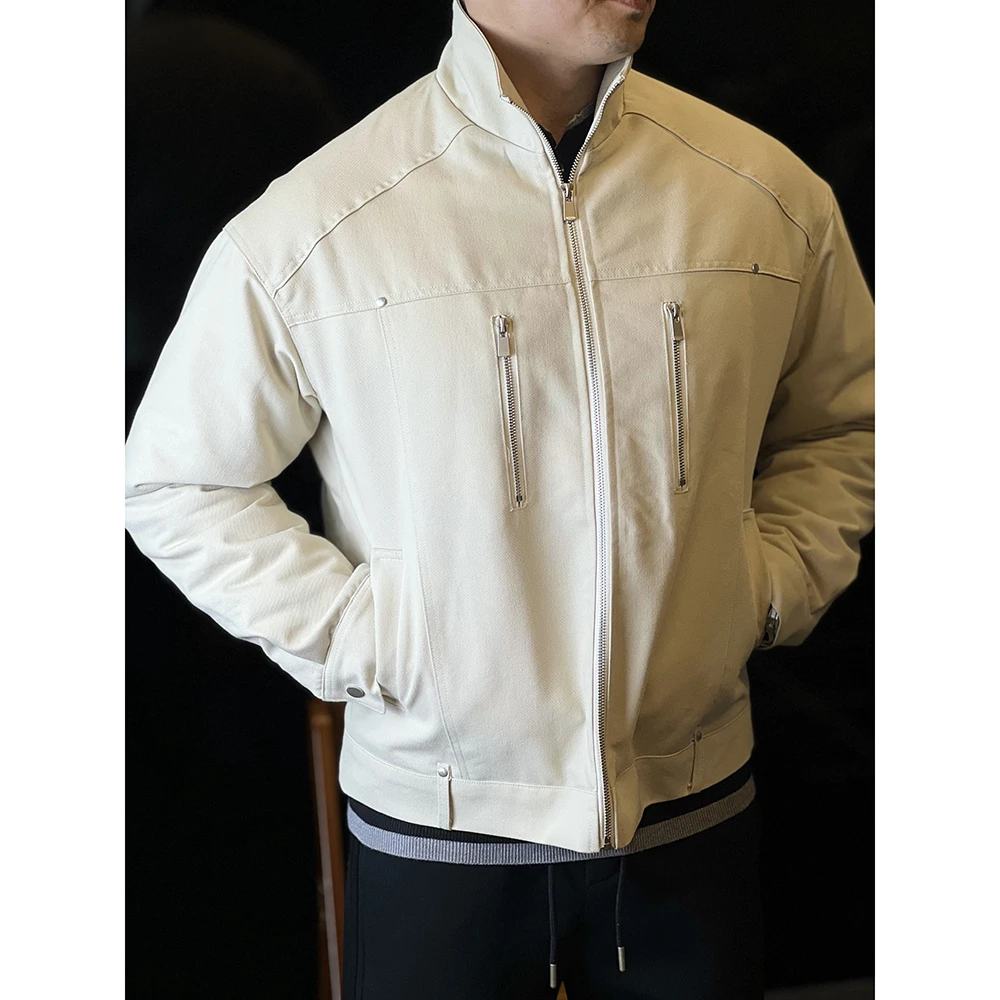 简素Design复古风琴折加厚立领工装棉衣夹克男士棉服机车外套秋冬