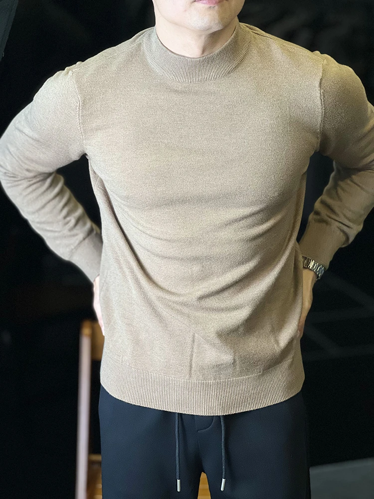 简素Design羊毛薄绒圆领打底针织衫男纯色内搭长袖T恤毛衣秋冬季
