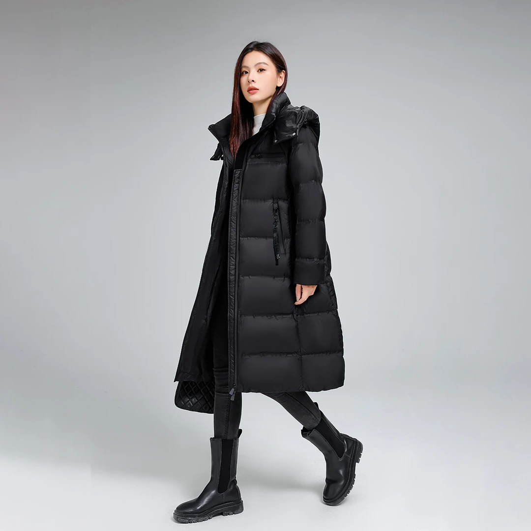 【仟娜】女装羽绒服帽子可拆卸石墨烯鸭绒修身气质中长款24162