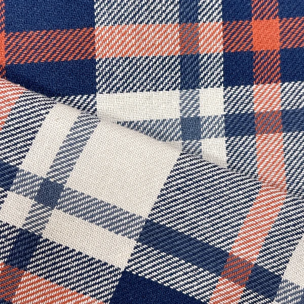 蓝橙白纯棉格子布料色织斜纹棉老粗布全棉100棉布料床单被套