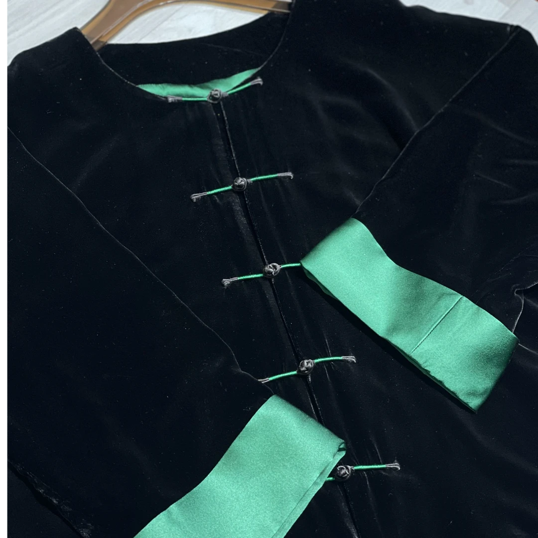 经典双层真丝绒立领外套   可定制