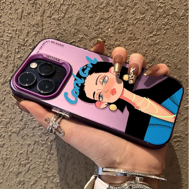 黑色短发女孩苹果14promax手机壳iPhone13pro金属按键12/11磨砂8p