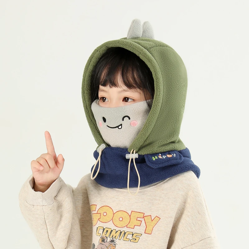 儿童帽子围脖口罩一体帽冬季男女童护耳帽卡通加厚骑车防风保暖帽