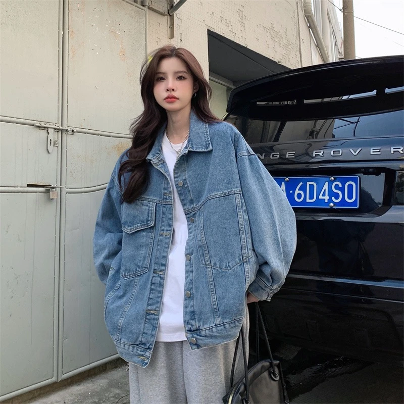 【艺恩】时尚牛仔外套女宽松学院ins风潮流百搭港风复古慵懒风炸街