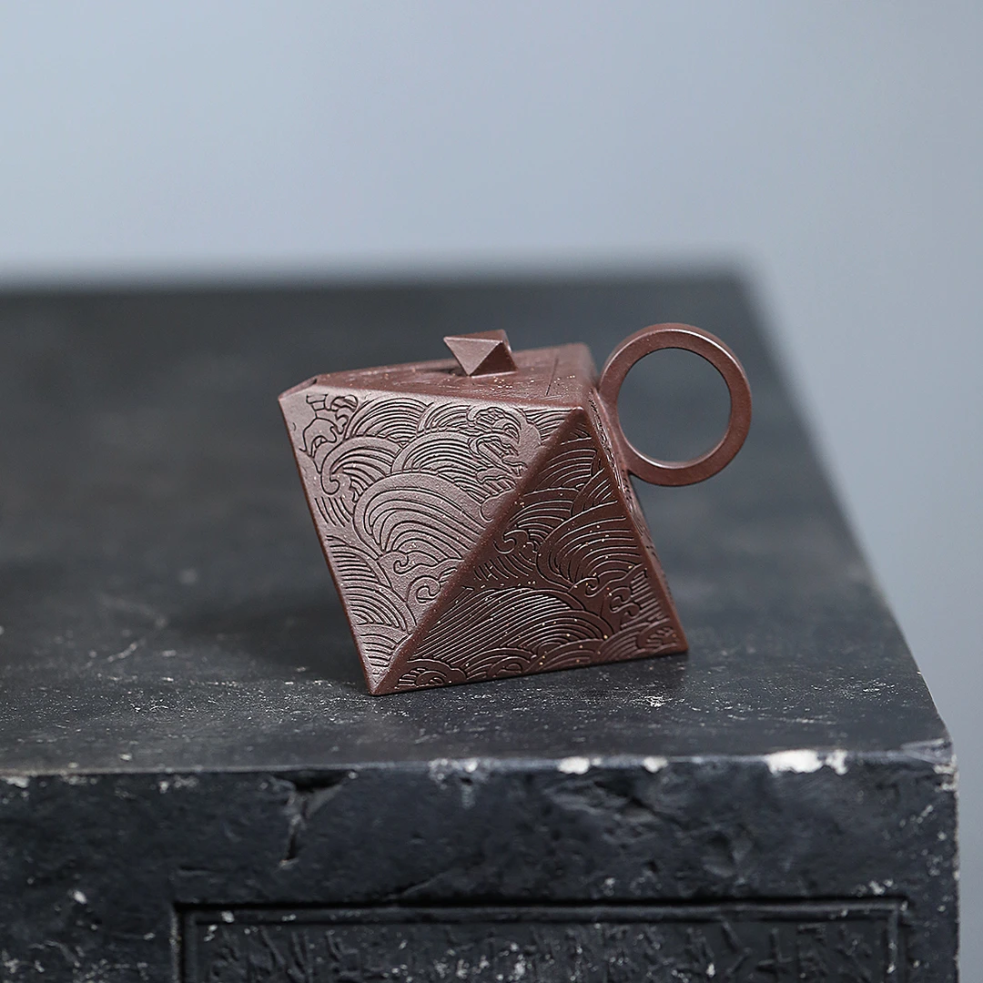 【合一原创】宜兴原矿紫砂壶全手工紫泥高云海纹八方玲珑 180毫升