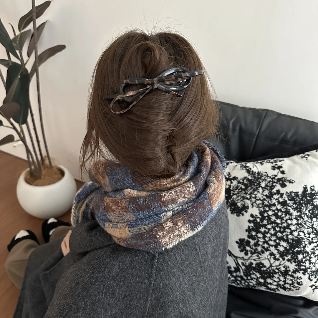 皮质扭扭夹～蝴蝶结一字夹气质甜酷豹纹皮质后脑勺夹