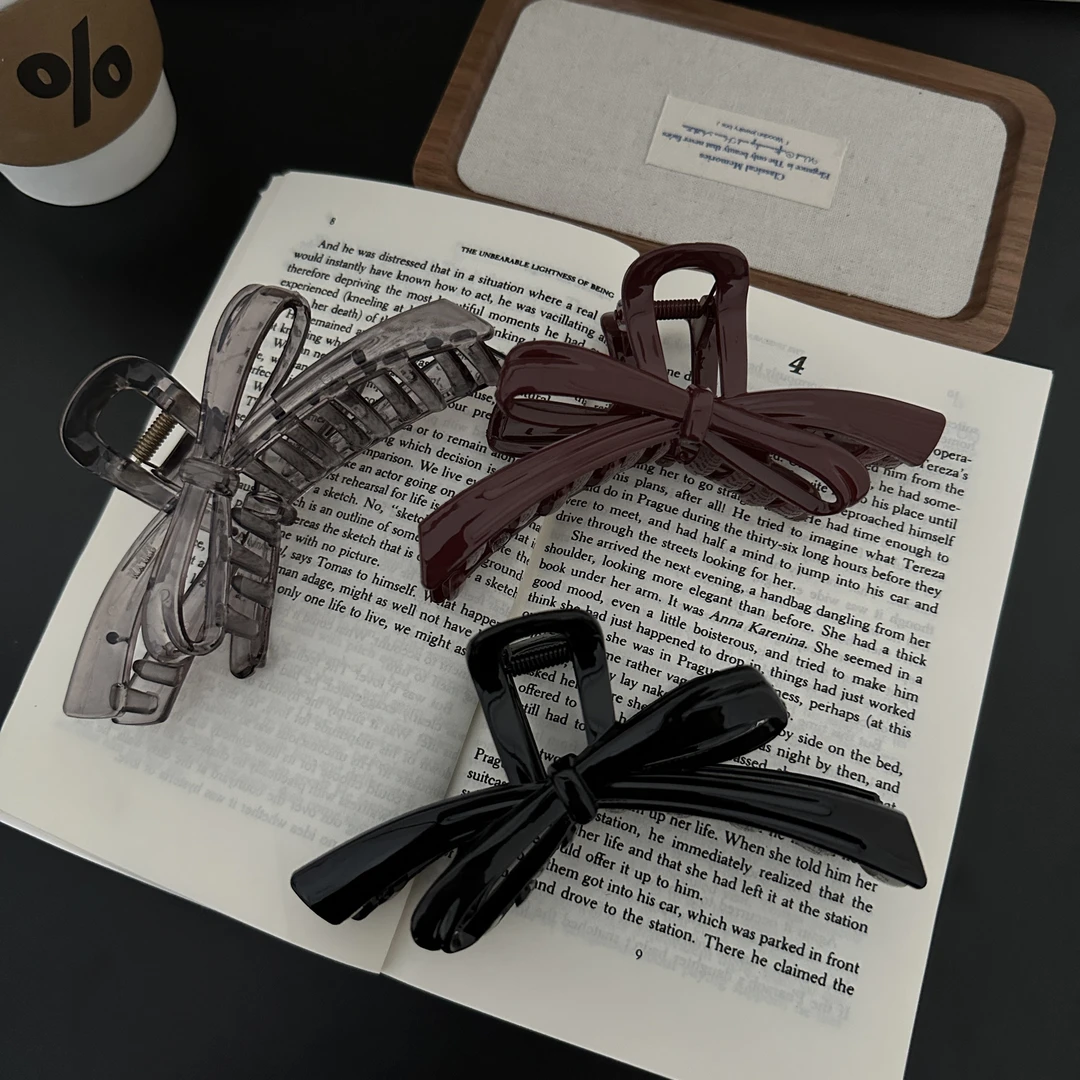 安可拉红飘带蝴蝶结大号抓夹女2024新款高级感后脑勺发夹