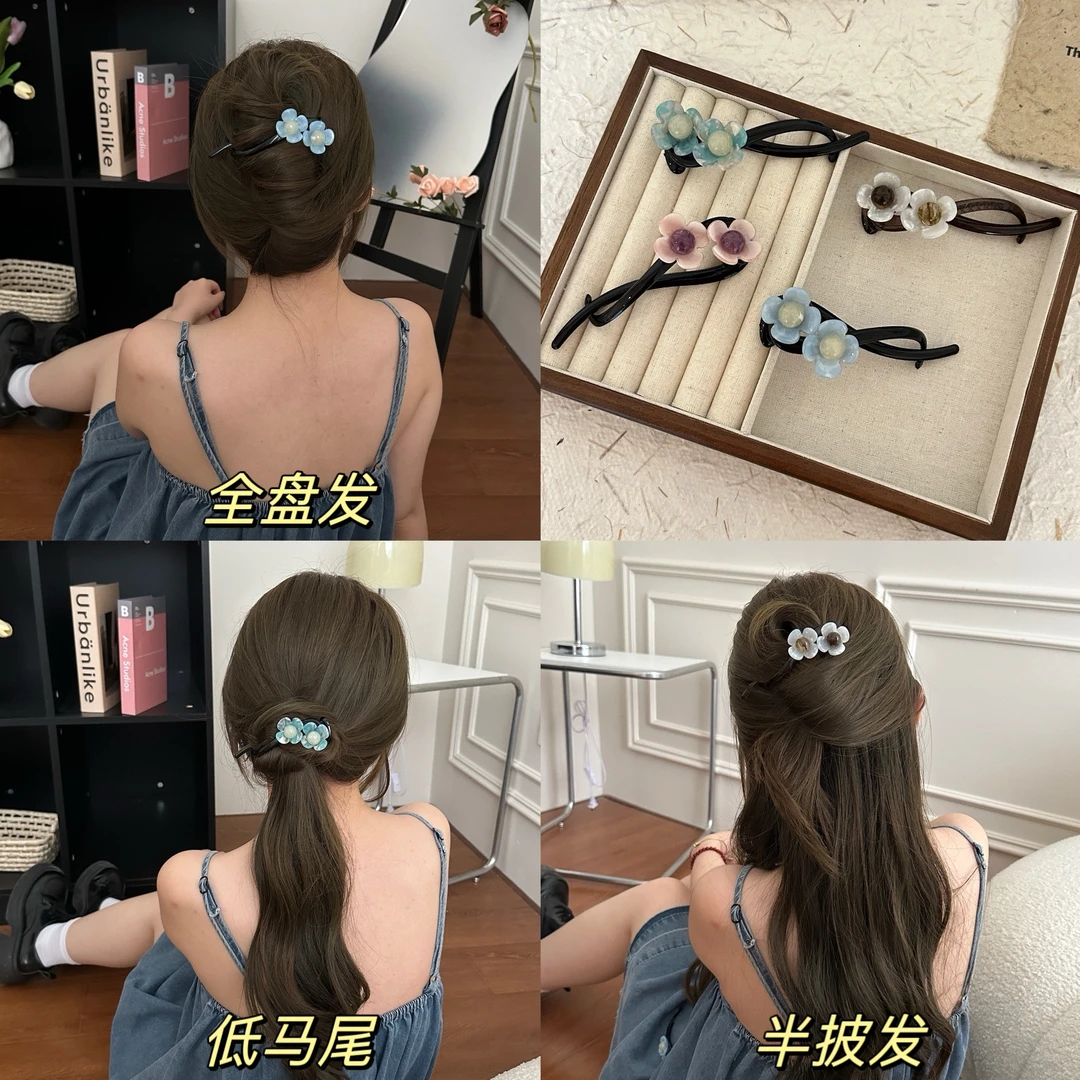 浪漫花朵一字扭扭夹气质百搭简约ins发卡一字夹韩式