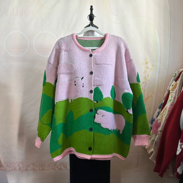 草原小羊减龄针织毛衣宽松圆领宽松百搭韩版慵懒秋冬网红休闲加厚