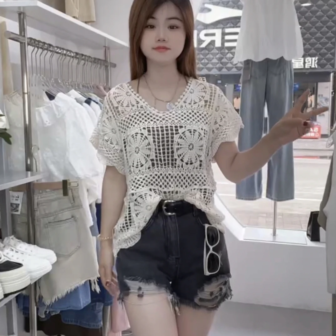 时尚夏款简单款常规镂空休闲百搭夏季上衣
