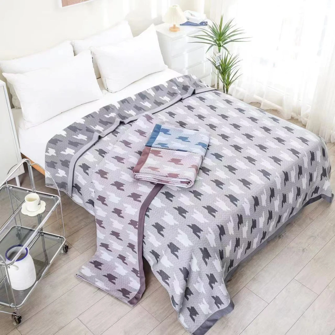 【千鸟格】2米双人毛巾被多功能盖毯高档简约可机洗学生宿舍家用款